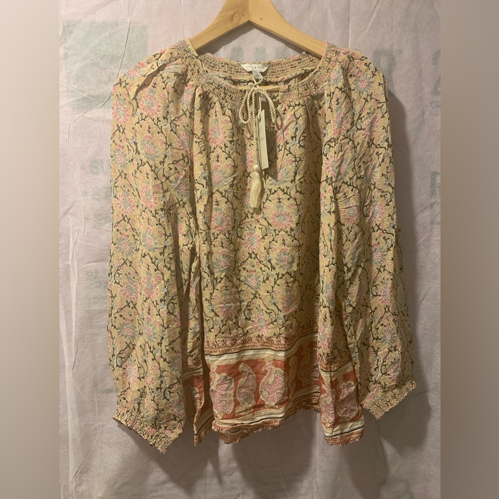 LUCKY BRAND  Boho Peasant Top Pink Floral M